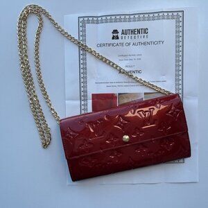 LOUIS VUITTON Sarah Monogram Vernis Amarante Long Wallet 2way With Chain
